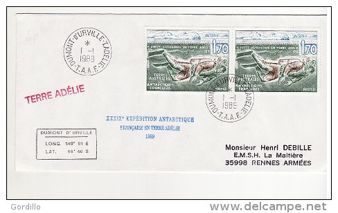 FDC TAAF Terre Adélie 01 01 1989. XXXIX Exp. Polaire. - FDC