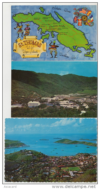 St Thomas US Virgin Islands Lot Of 3 Cards Map  Bluebeards Castle Hotel Charlotte Amalie - Vierges (Iles), Amér.