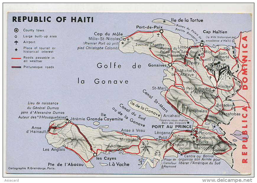 Carte Geographique Haiti Map Ile De La Tortue Alexandre Dumas Jeremie - Haïti