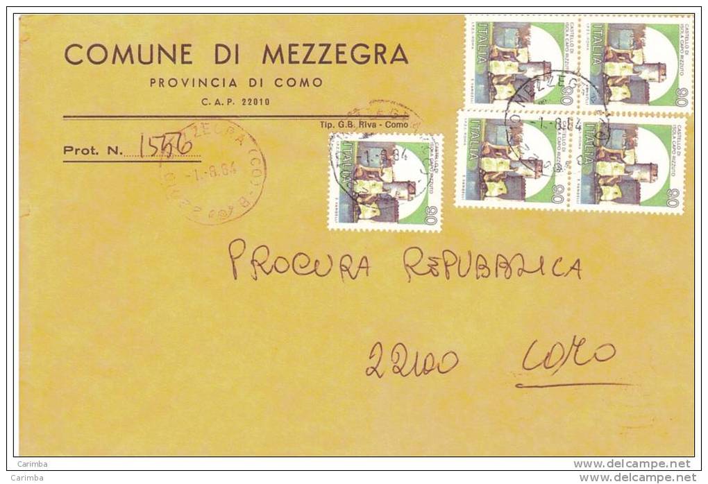 1984 4X5 £ 90 CASTELLI SU BUSTA COMUNE DI MEZZEGRA COMO - 1981-90: Storia Postale