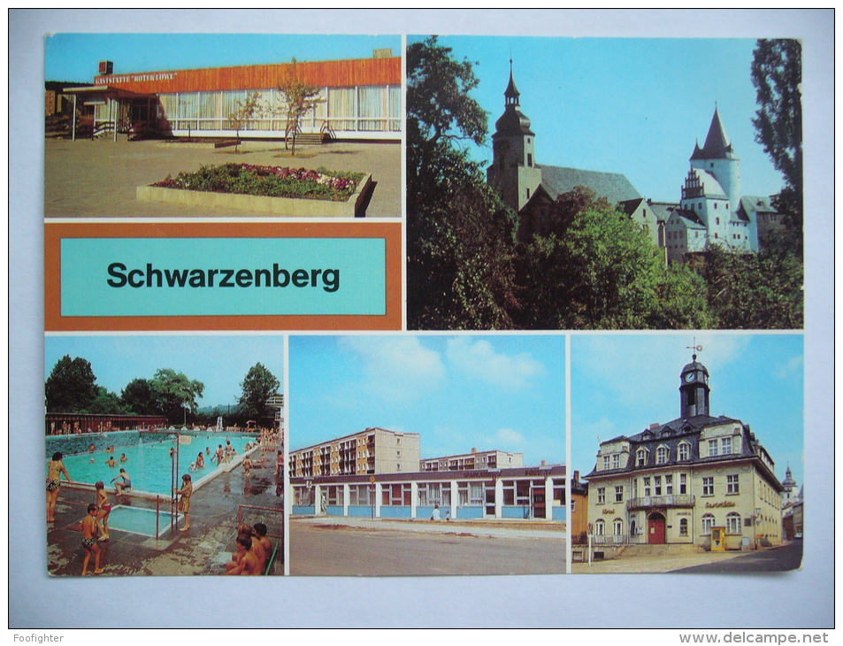 Germany: Schwarzenberg - Gaststatte "Roter Löwe", Schloß, Freibad, Hotel "Haus Der Eingeit" - 1980's Used - Schwarzenberg (Erzgeb.)