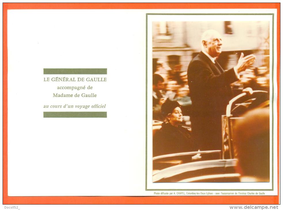 Photo Sur Depliant  "  Le General De Gaulle Et Madame Voyage Bretagne 1968 " Photo Chapel Colombey Les 2 Eglises - Famous People