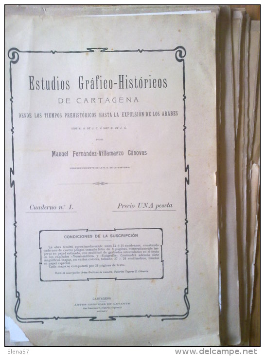 COLECCION UNICA  CUADERNOS 1905 ESTUDIOS HISTORICOS CARTAGENA 1500 A.C-1492 D.C.POR MANUEL FERNANDEZ-VILLAMARZO CANOVAS. - History & Arts