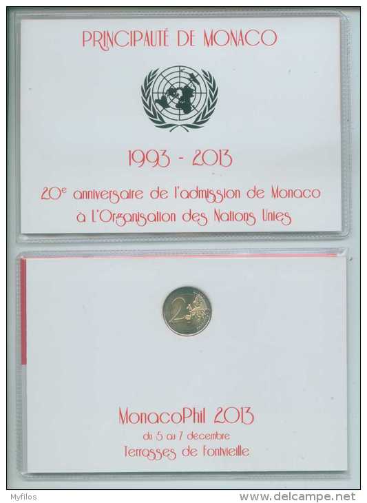 2013 PRINCIPATO DI MONACO 2 EURO IN FOLDER 20° DELL´AMMISSIONE DI MONACO ALL´ONU 1993 - 2013 - Monaco