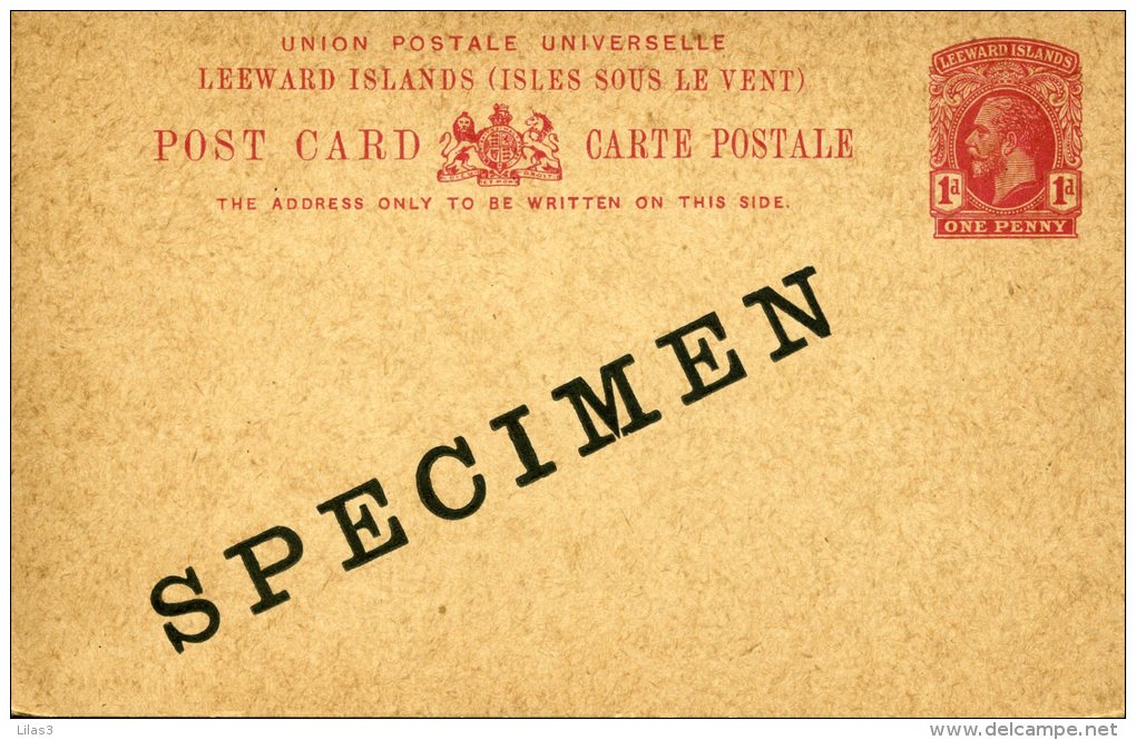 Entier Postal (Leeward Islands Iles Sous Le Vent) ONe Penny Rouge SURCHARGE SPECIMEN Superbe - Leeward  Islands