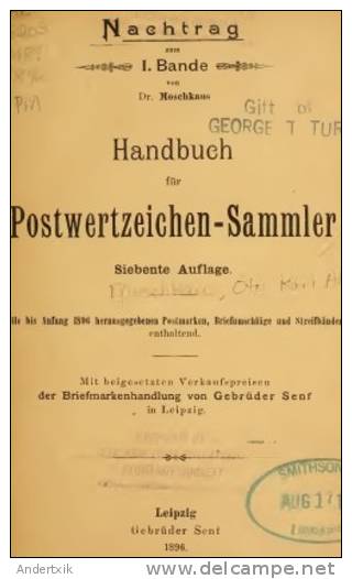 EBook: "Handbuch Fur Postwertzeichen Sammer" By Dr. Moschkaus - Andere & Zonder Classificatie