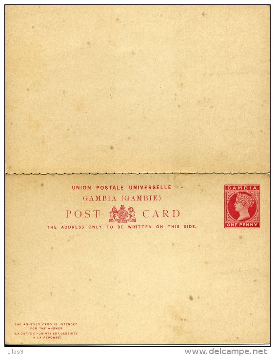 Entier Postal Carte Avec Réponse Payée One Penny Rouge Victoria Neuf Très Beau - Gambia (...-1964)