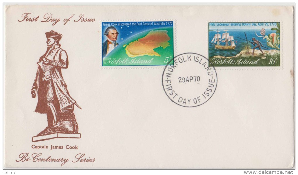 Captain James Cook, Explorer, Navigator, Cartographer, Ship, FDC Norfolk Island - Explorers