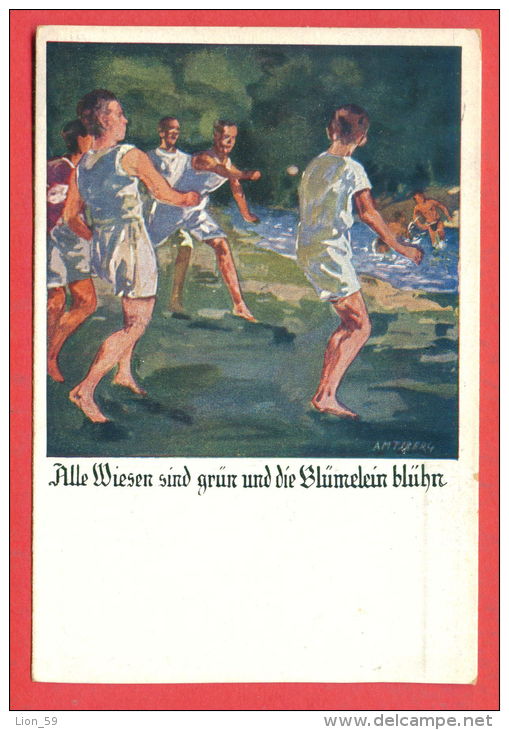 138138 / Otto Amtsberg - Young Boys Bathe In The River , Alle Wiesen Sind Grün Und Die Blümelein Blühn Publ. Deutschland - Amtsberg, Otto
