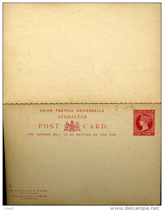Entier Postal Carte Avec Réponse Payée One Penny Rouge Victoria Neuf Superbe - Gibraltar