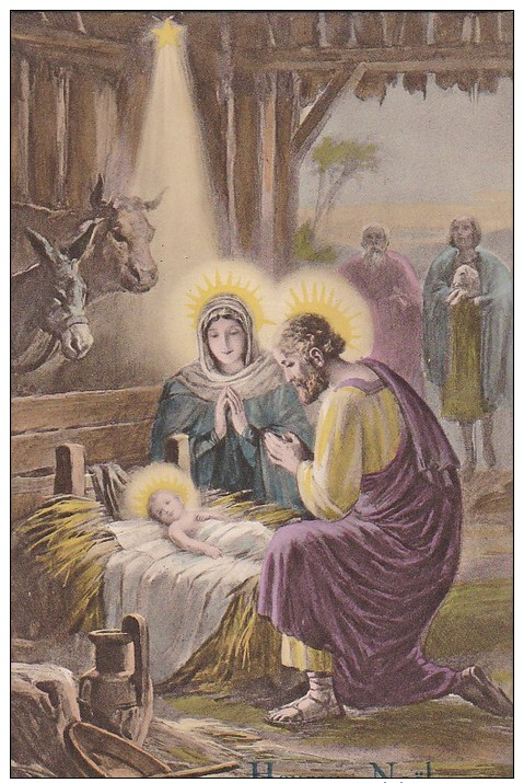 Belle CPA  HEUREUX  NOEL  CRECHE  Ste VIERGE  ENFANT JESUS Et JOSEPH Boeuf Ane Et Bergers - Santa Claus