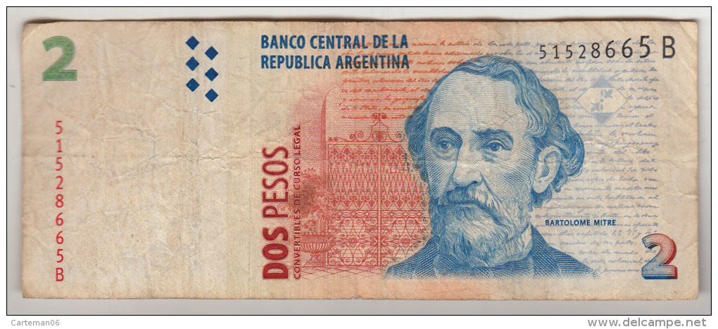 Billet - Argentine - 2 Pesos - Bartolome Mitre - N° 51528665B - Argentina