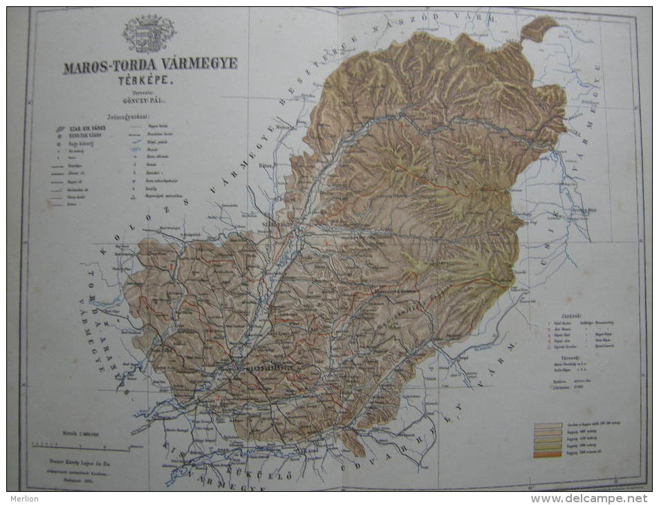 Hungary-Romania -Maros Torda Vármegye - Szászrégen Reghin Marosvásárhely Map For Pallas Lexikon Hungary Ca 1890  AV622.2 - Carte Geographique