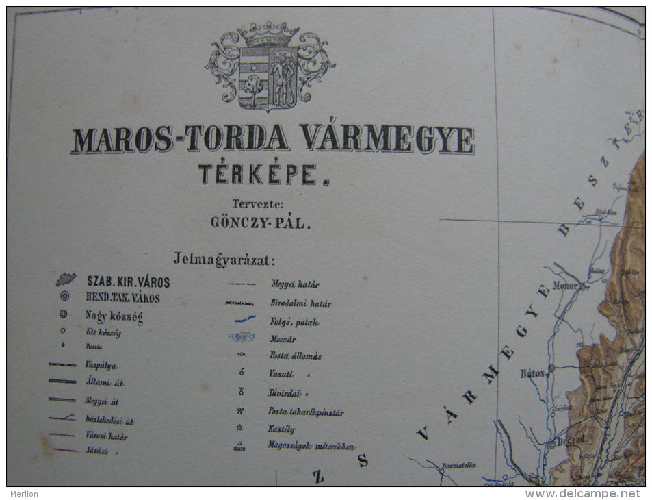 Hungary-Romania -Maros Torda Vármegye - Szászrégen Reghin Marosvásárhely Map For Pallas Lexikon Hungary Ca 1890  AV622.2 - Carte Geographique