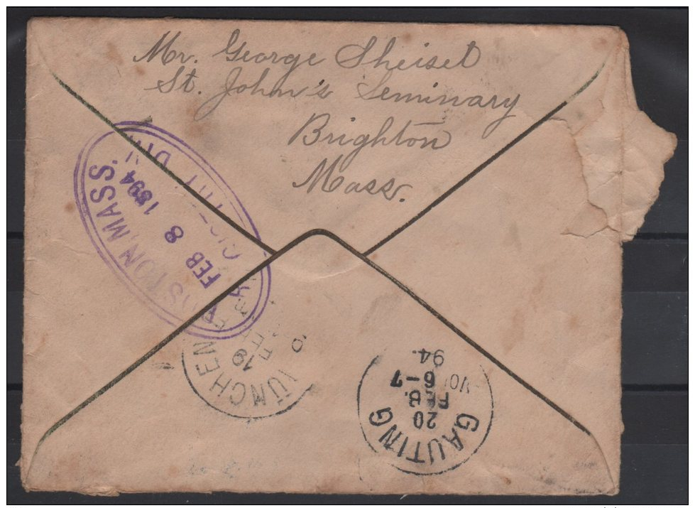 Cover : Enveloppe : USA  : Brigton Registered FER1894 FOR BAVARIA / BAVIERE / GAUTING / MUNCHEN / BOSTON MASS / BRANCH - Autres - Amérique