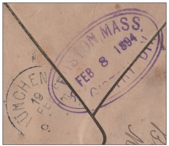 Cover : Enveloppe : USA  : Brigton Registered FER1894 FOR BAVARIA / BAVIERE / GAUTING / MUNCHEN / BOSTON MASS / BRANCH - Autres - Amérique