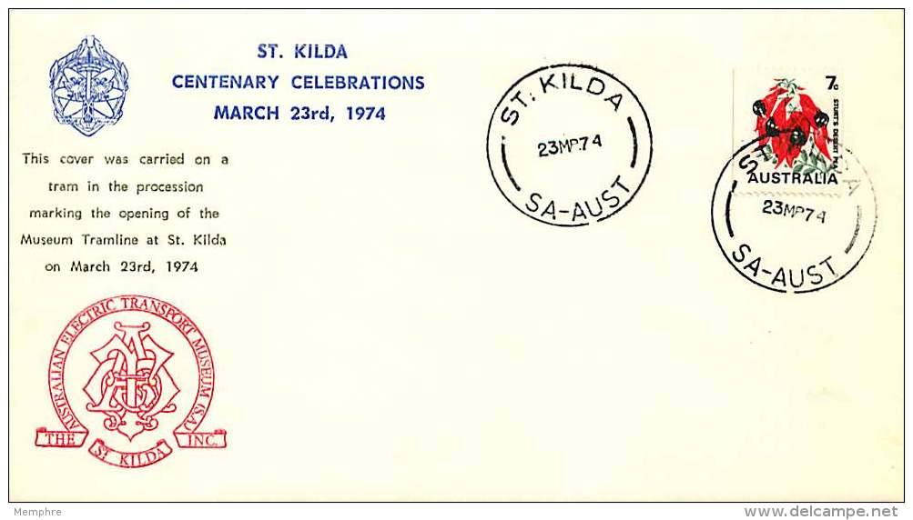 1974  Souvenir Cover  St Kilda Centenary  Opening Of Museum Tramline - Covers & Documents