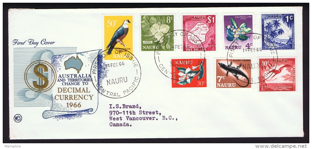 1966  Decimal Definitive  Issue  On WCS FDC To Canada - Nauru