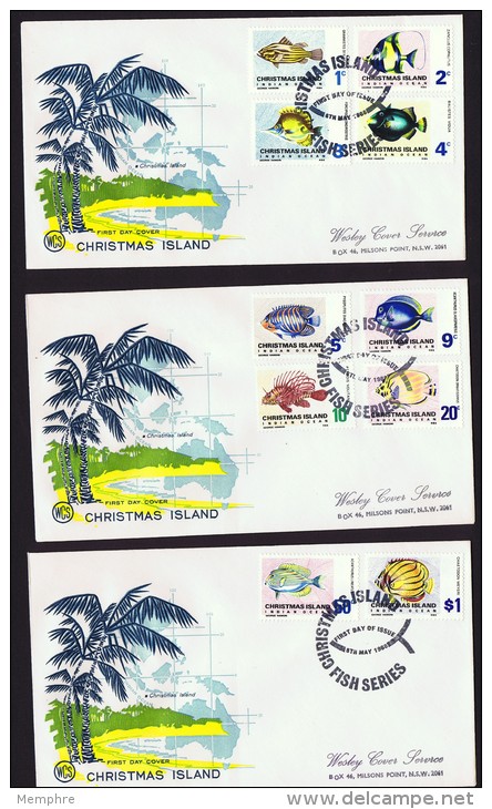 1968  Fishes  Complete Set Of 12   SG 22-31  On 3 Generic WCS FDCs - Christmas Island