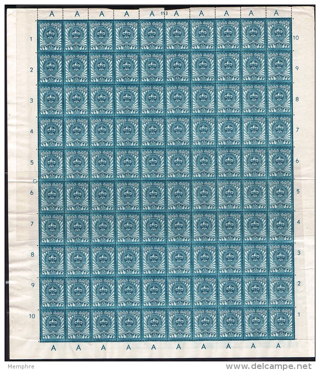 1955 First National Scout Jamboree  Sc B83-7   Michel 138-142   Set Of 5 In Complete Sheets Of 100   Streaked Gum - Indonesia