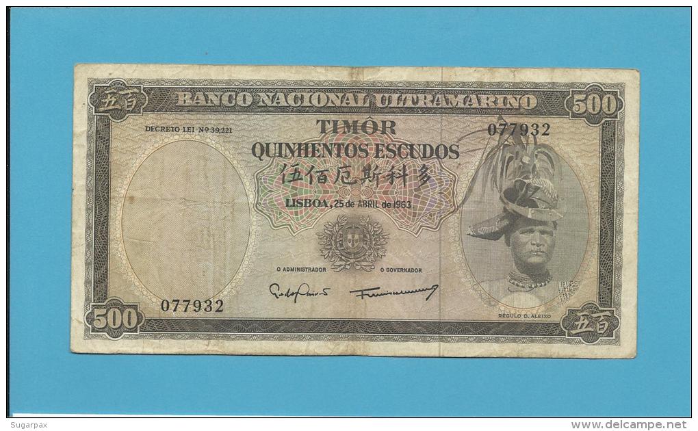 TIMOR - 500 ESCUDOS - 25.4.1963 - P 29 - Sign. 8 - REGULO D. ALEIXO - Timor