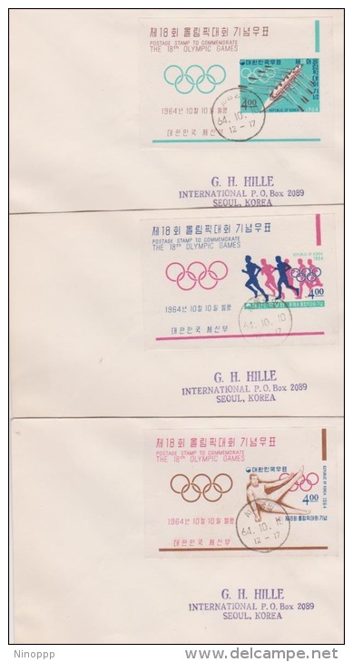 South Korea 1964 Tokyo Olympic Games Set 5 Mini Sheets FDCs - Korea, South