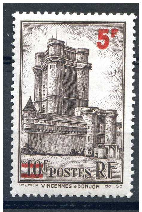 1 Timbre De France Neuf * Charnière- Donjon De Vincennes -n° 491- 5F Sur 10F Brun/azuré- - 1941 - Neufs