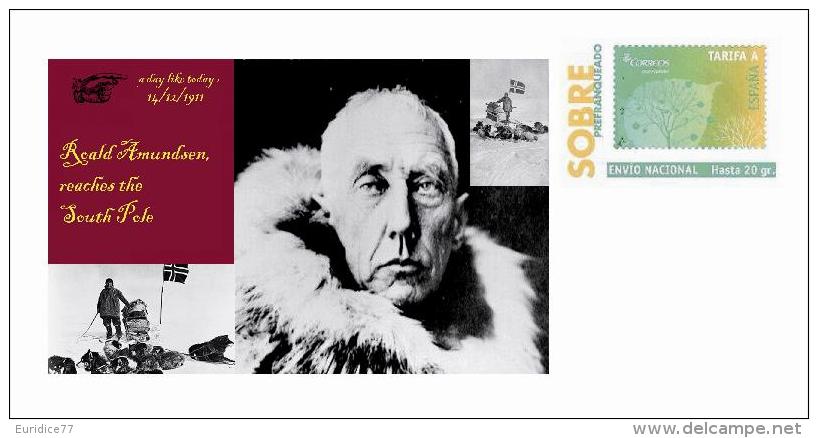 Spain 2013 - Ephemeris - 14 December 1911 - Arrival To South Pole Of Roald Amundsen Special Cover - Explorers