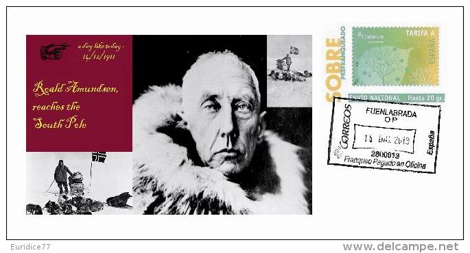 Spain 2013 - Ephemeris - 14 December 1911 - Arrival To South Pole Of Roald Amundsen Cancelled Cover - Explorers