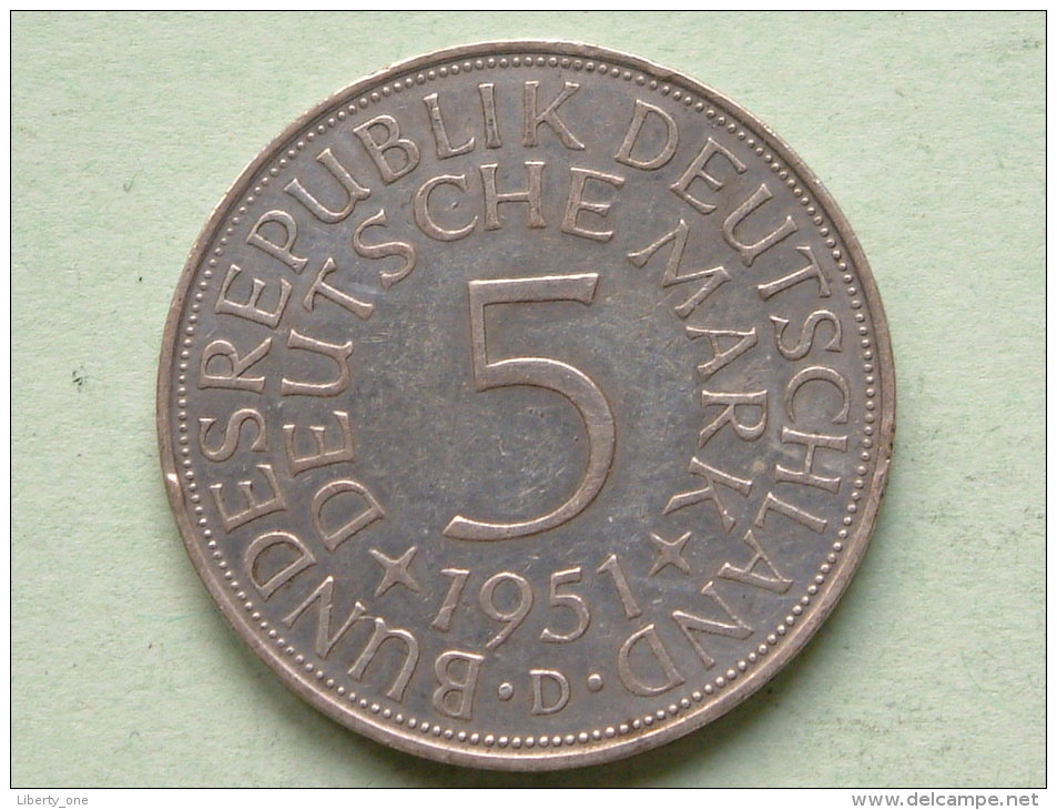 1951 D - 5 MARK / KM 112.1 ( Uncleaned - For Grade, Please See Photo ) ! - 5 Mark