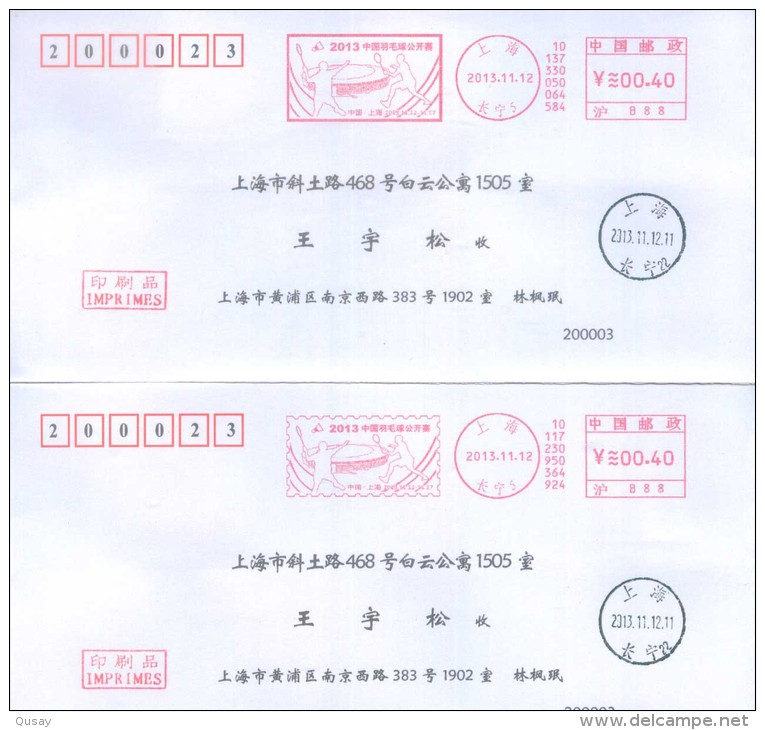 China Badminton Open , 2  Pitney Bowes Postage Meter Labels (imperforate And Perforate) - Badminton