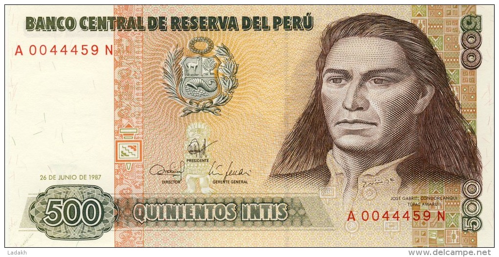 BILLET # PEROU # 500 INTIS # 1987 # PICK 134 # NEUF # JOSE GABRIEL CONDORCANQUI TUPAS AMARU II # - Pérou