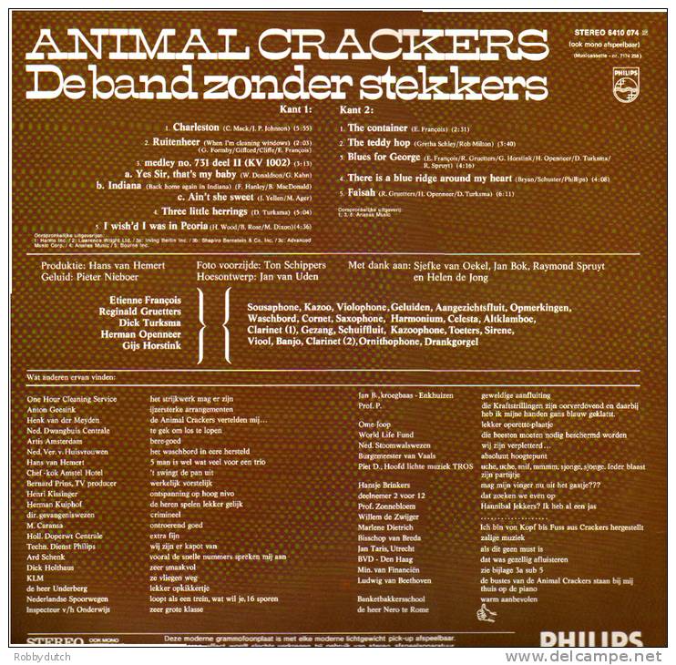 * LP *  ANIMAL CRACKERS - DE BAND ZONDER STEKKERS (Holland 1975 EX-!!!) - Jazz