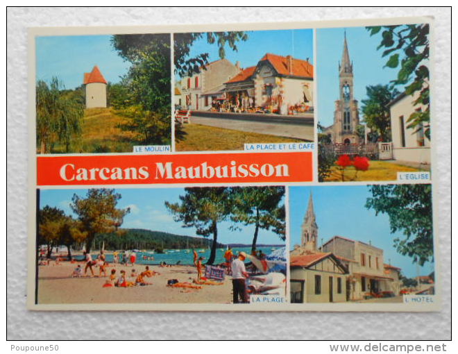 CP 33  Gironde CARCANS MAUBUISSON - Multivues Le Moulin , La Place Et Le Café , L'église , La Plage , L'hôtel  1970 - Carcans