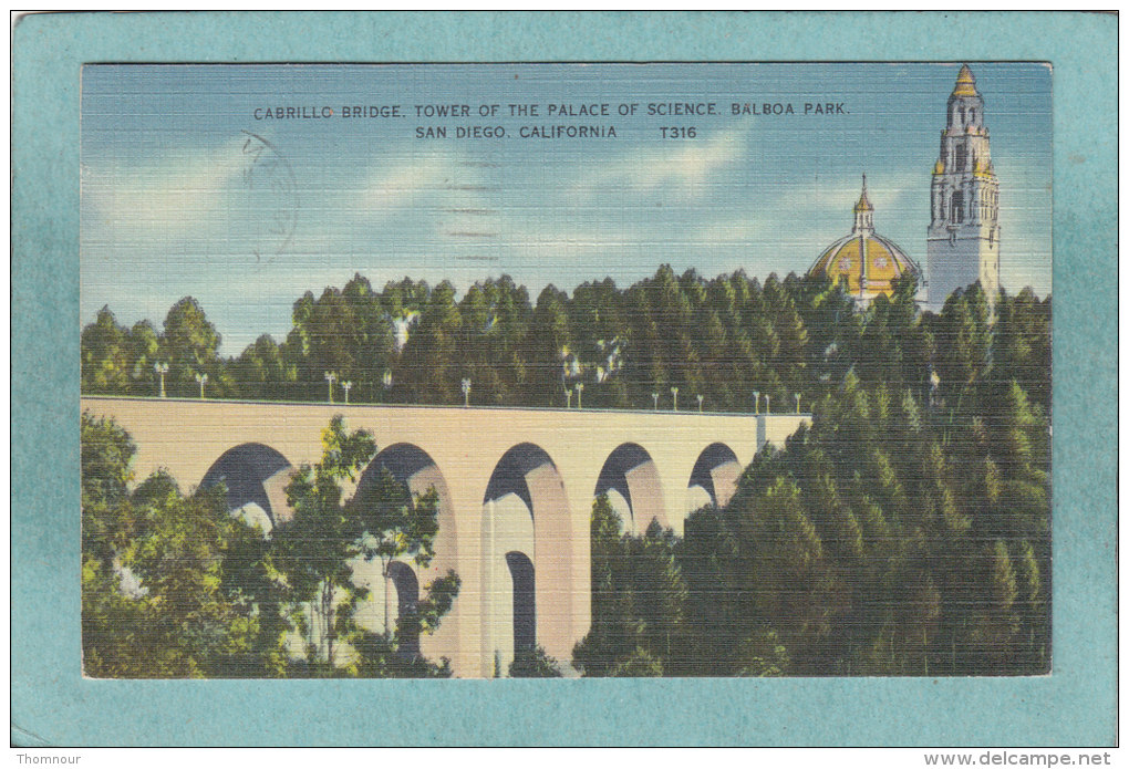 SAN DIEGO  -  CABRILLO BRIDGE . TOWER OF THE PALACE OF SCIENCE  .  BALBOA PARK  -  1939  - - San Diego