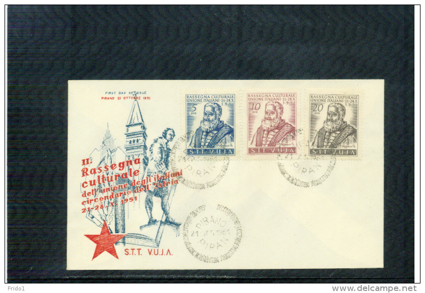 Trieste Zone B 1951 Michel 52-54 Italian Culture FDC - Poststempel