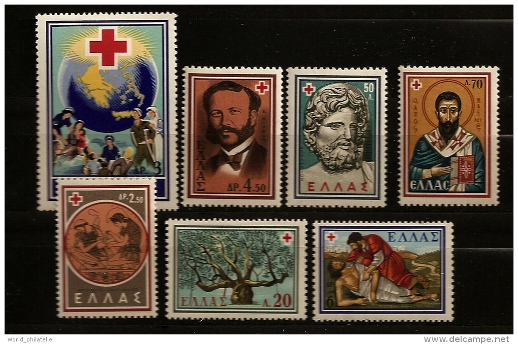 Grèce Hellas 1959 N° 693 / 9 ** Croix-rouge, Dunant, Athènes, Médecine, Hippocrate, Archéologie, Vase, Musée, Mosaïque - Nuevos