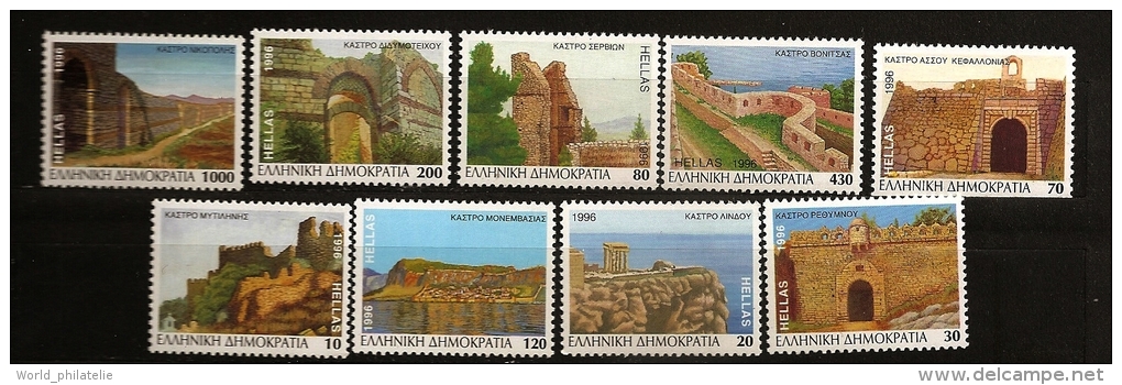 Grèce Hellas 1996 N° 1898 / 906 ** Chateaux, Chateau Fort, Mytilène, Lindos, Rethymnon, Vonitsa, Serbes, Nikopolis - Neufs