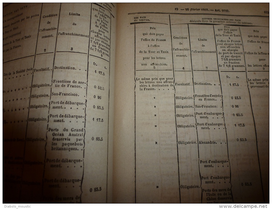 1862  rare recueil de150 ans ...dont :démographie villages  France (ex. Dijon 33.920 habitants; Affranchissement postal