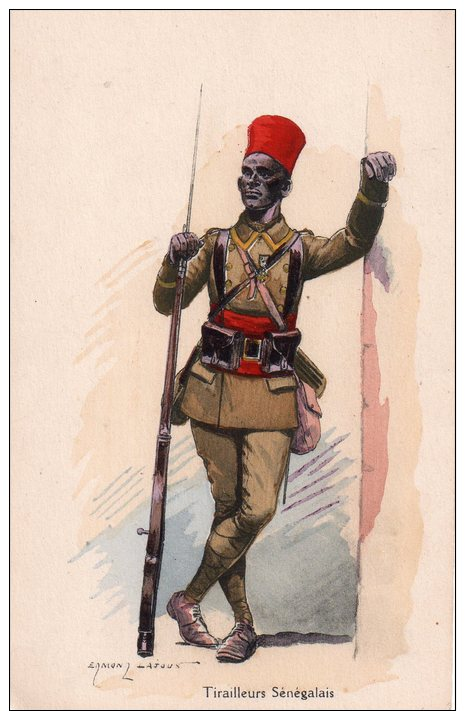 Cpa  ,belle Carte Illustree Et Signee " Edmond Lajoux " Tirailleurs Senegalais - Patriotiques