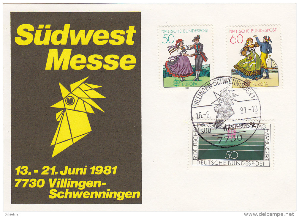 BRD 1096-1098 Auf Sonderkarte SÜDWEST Messe Mit Sonderstempel: Villingen-Schwenningen SÜD-WEST-MESSE 16.6.1981 - Machines à Affranchir (EMA)