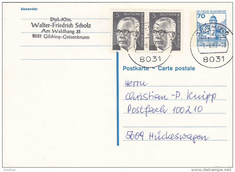 BRD P 136 II Mit ZFr BERLIN 2x 359und Stempel: Gilching 1.6.1993 - Cartes Postales - Oblitérées