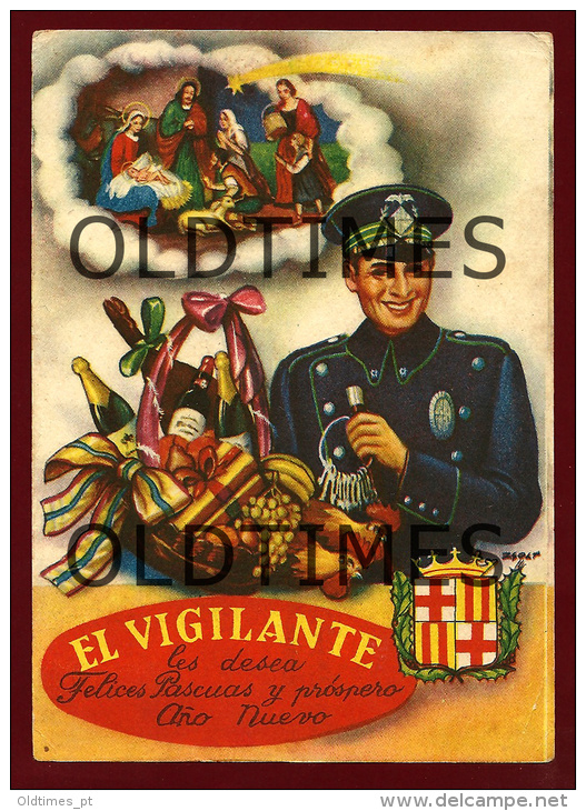 BARCELONA - EL VIGILANTE - LES DESEA FELICES PASCUAS Y PROSPERO ANO NUEVO - 1930 GREETINGS CARD - Other & Unclassified