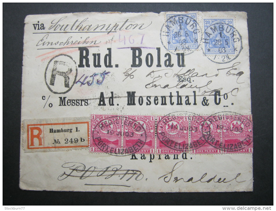 1903, Registeed Letter From Germany To Port Elisabeth, Send After  , Rare Cover - Cape Of Good Hope (1853-1904)