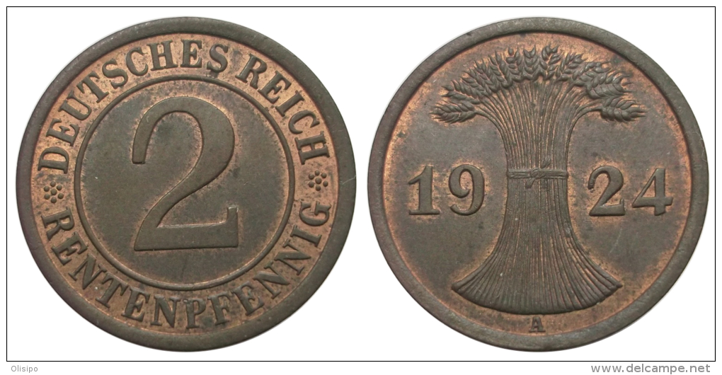 2 Rentenpfennig 1924 A (Germany - Weimar Republic) - 2 Rentenpfennig & 2 Reichspfennig