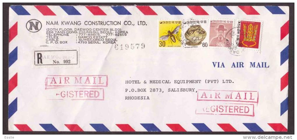 Korea On Registered Air Mail Cover To Rhodesia - 1978 - Insects, Vase, Gold Crown, Admiral - Corea (...-1945)