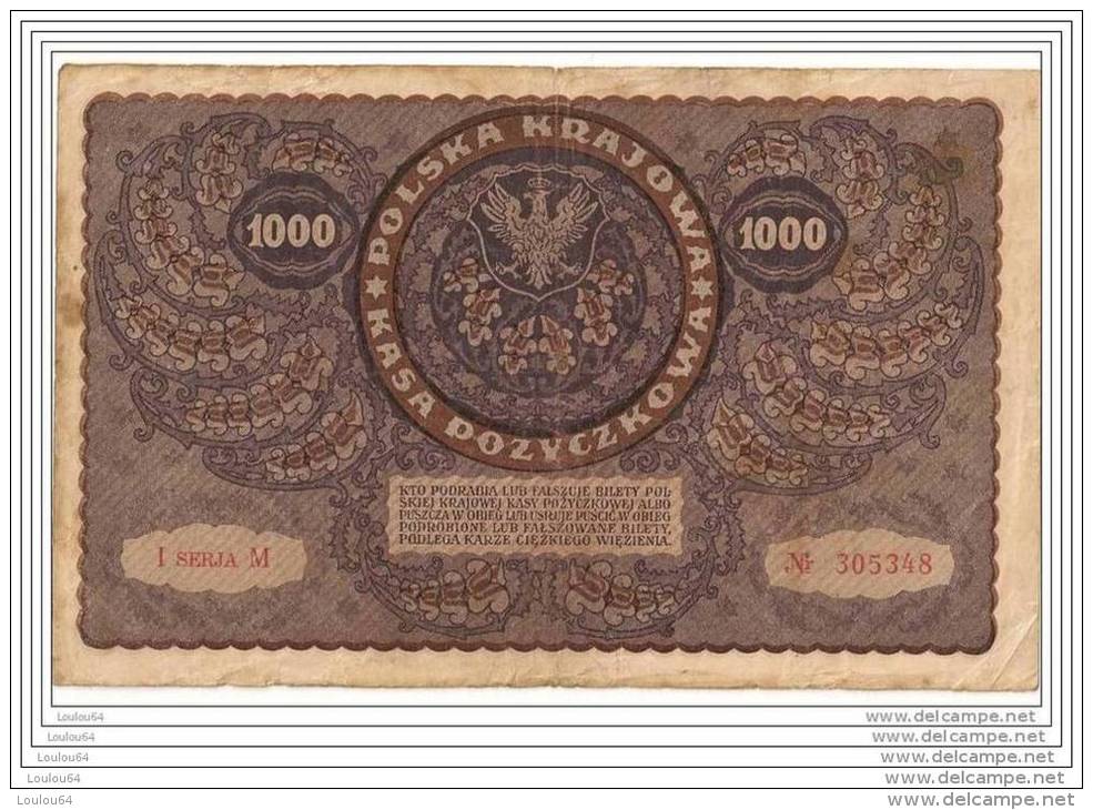 1000 Marek 1919 - Pologne - I SERJA M - N° 305348 - - Pologne