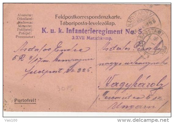MILITARY POSTCARD, INFANTERIE REGIMENT NR 5 CENSORED, 1916, HUNGARY - Lettres & Documents