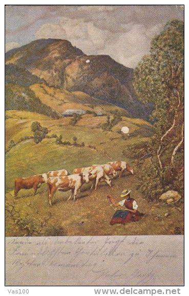 CPA HANS THOMA- SUMMER IN SCHWARZWALD, WOMAN, COWS, CENSORED - Thoma, Hans