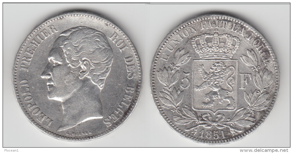 **** BELGIQUE - BELGIUM - 5 FRANCS 1851 (SANS POINT) LEOPOLD PREMIER - ARGENT - SILVER **** EN ACHAT IMMEDIAT - 5 Francs